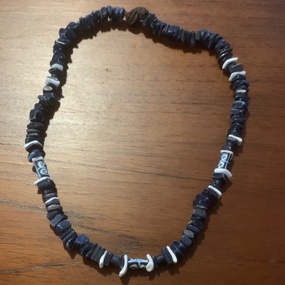 Blue and White Stone & Shell Necklace unisex